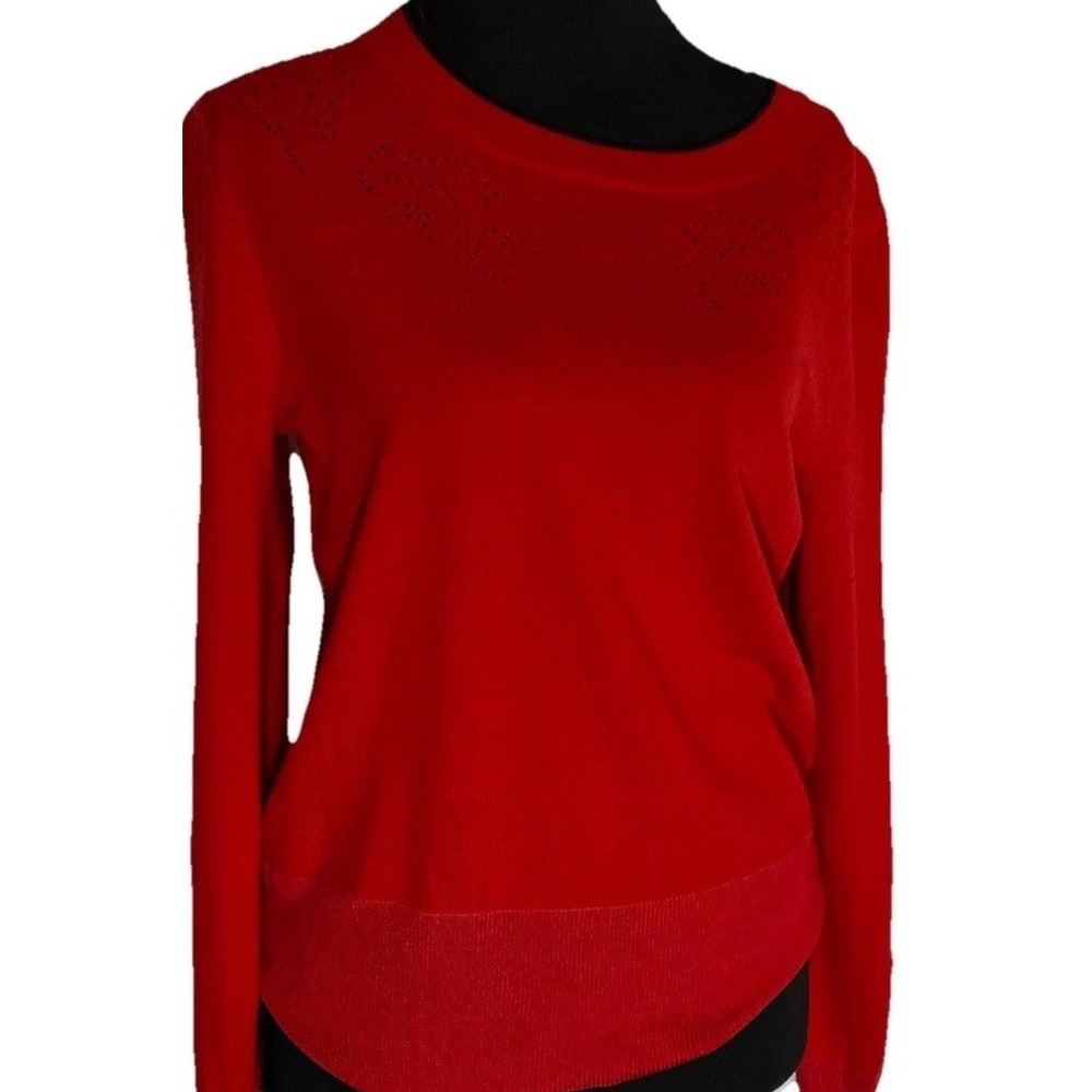 Rag Bone Red Fine Merino Wool Sweater Womens Medium Crocheted Lightweight